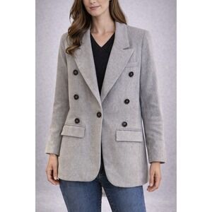 French Mauve Heather Gray Double Breasted Blazer Jacket Women Small Professional